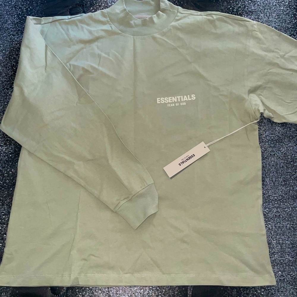 Essential fear of god sea foam mock neck long sleeve tshirt.